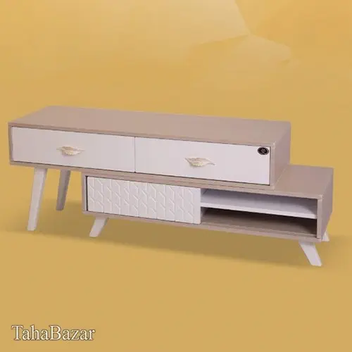 میز تلویزیون متین میز آریا مدل کتان سفید R116