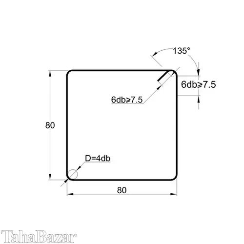 خاموت آماده فولاد کیا مدل 128080A2 با خم استاندارد