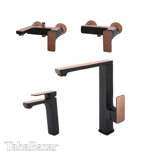 ست شیرآلات راسان مدل گارنت مشکی رزگلد